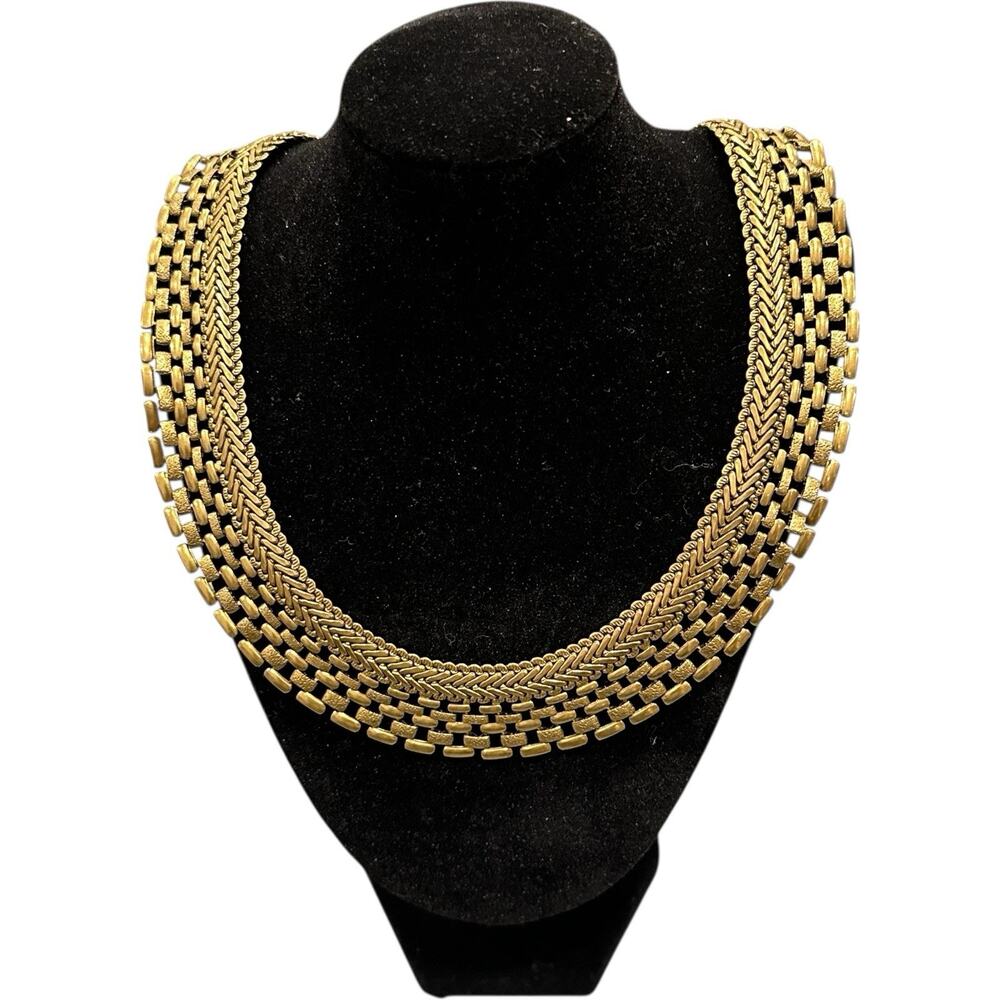 Silpada KR Chunky Wide Chain Link Gold Brass Metal Chocker Necklace 17” X 1”